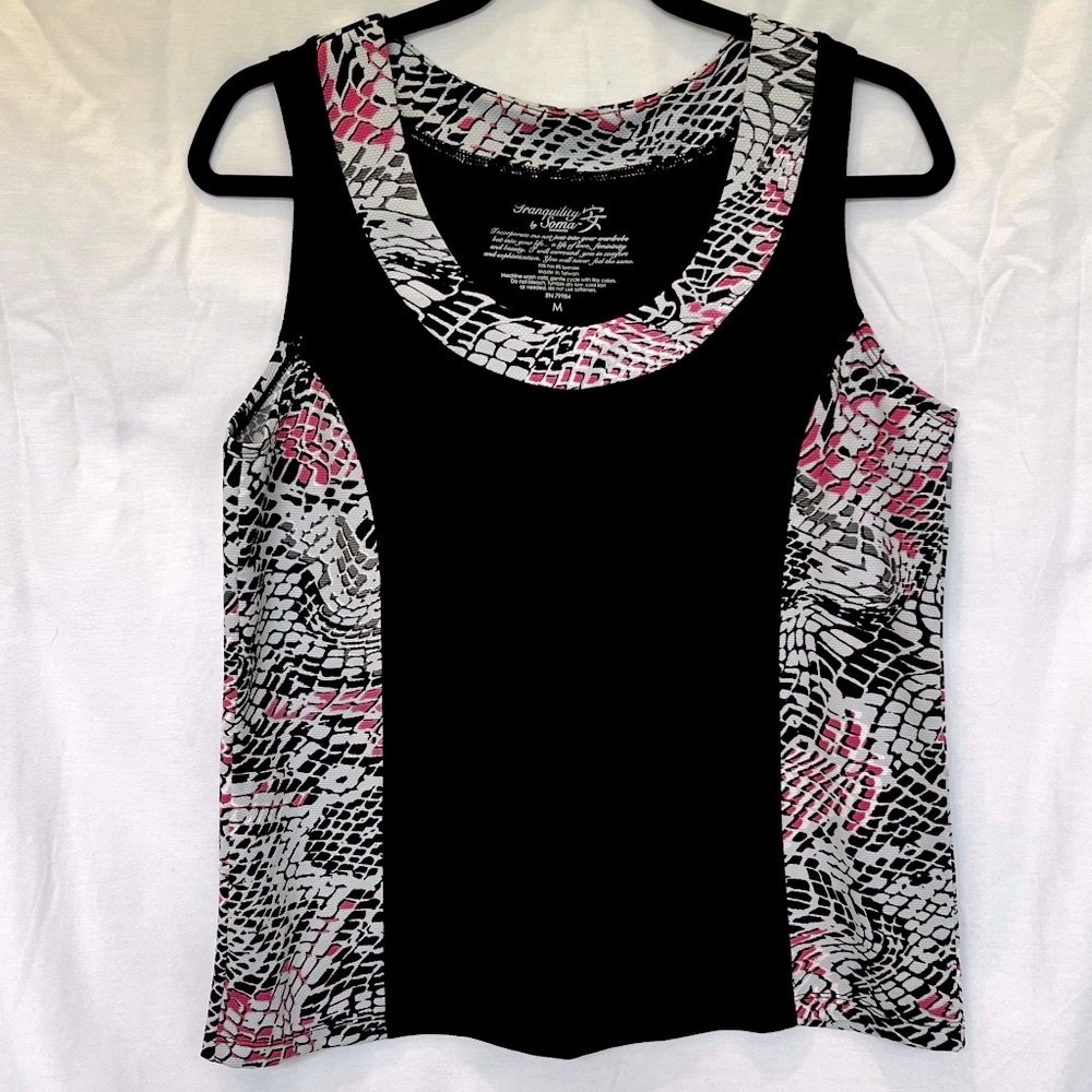 Tranquility by Soma Black, Gray & Pink Sleeveless Top Size Med